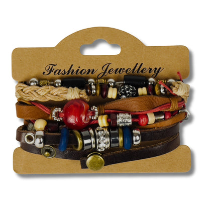 Ladies Chic Multilayer Leather Bracelet with Beads & Charm Pendant