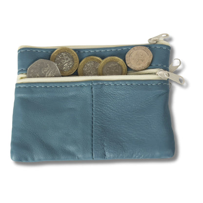 Leather Coin Purse with Multi-Zip pockets and keyring