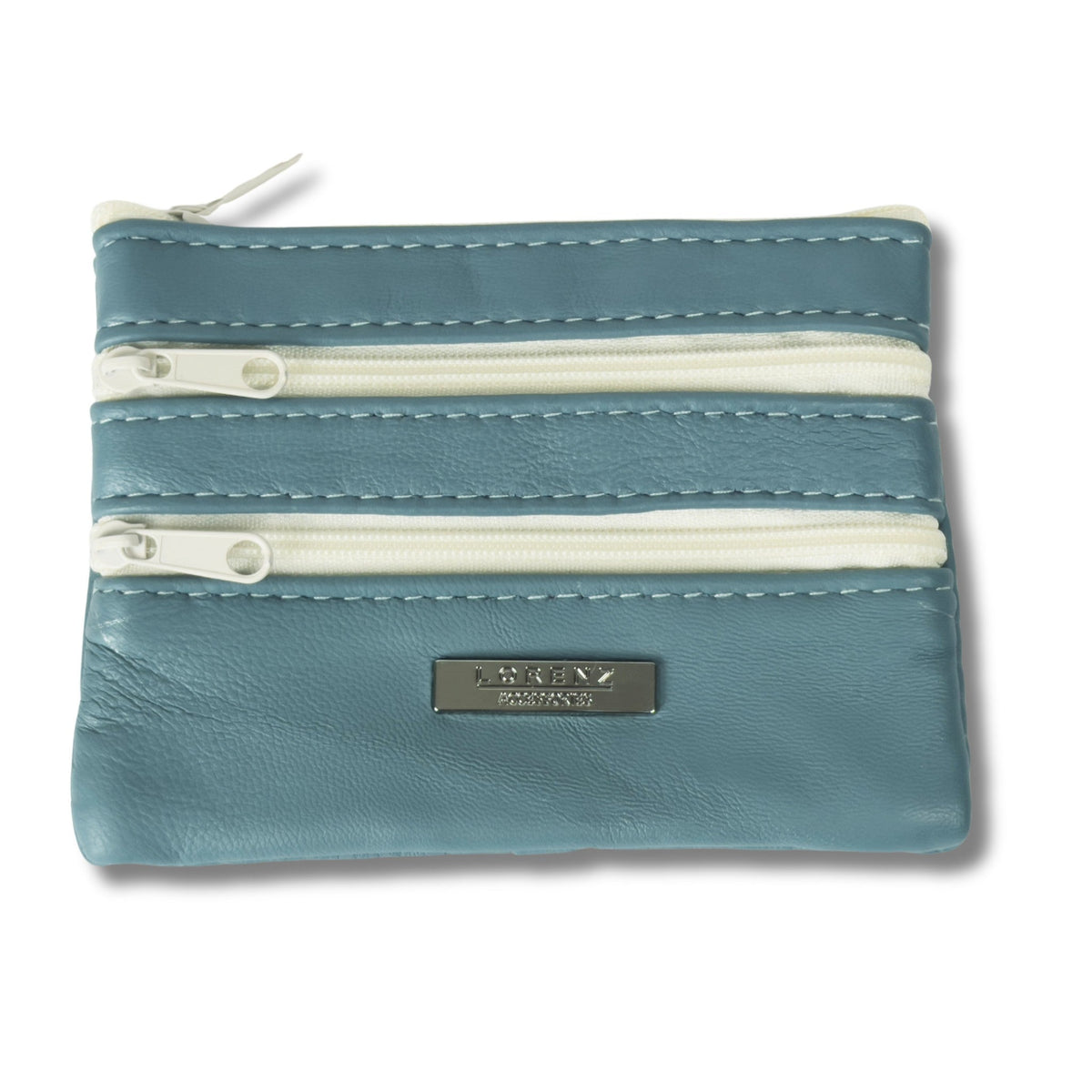 Leather Coin Purse with Multi-Zip pockets and keyring
