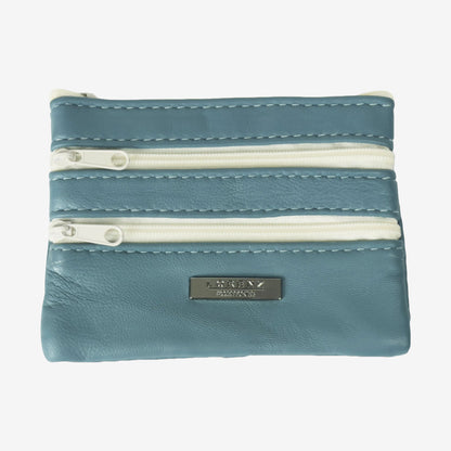 Leather Coin Purse with Multi-Zip pockets and keyring