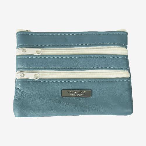 Leather Coin Purse with Multi-Zip pockets and keyring