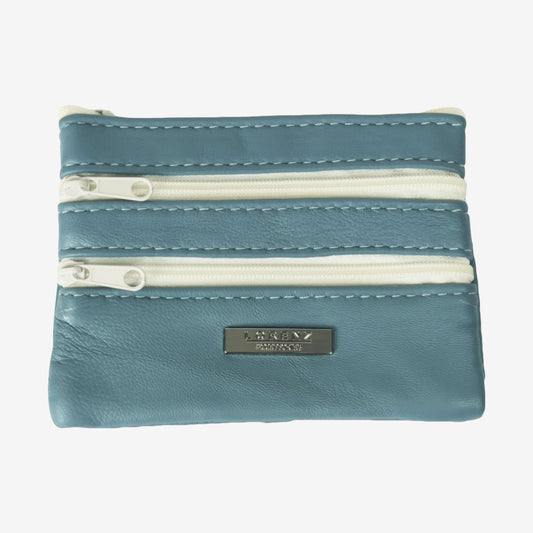 Leather Coin Purse with Multi-Zip pockets and keyring