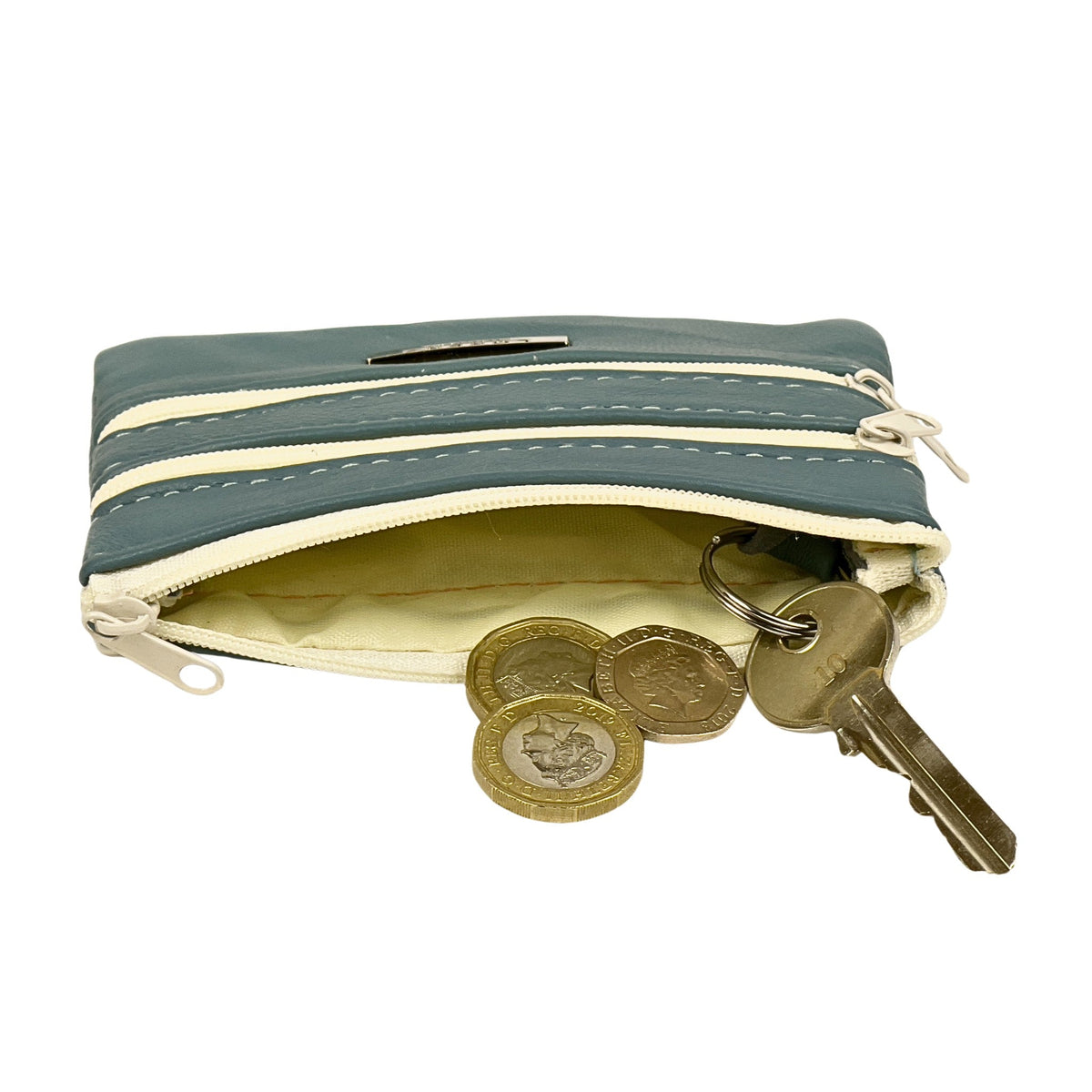 Leather Coin Purse with Multi-Zip pockets and keyring