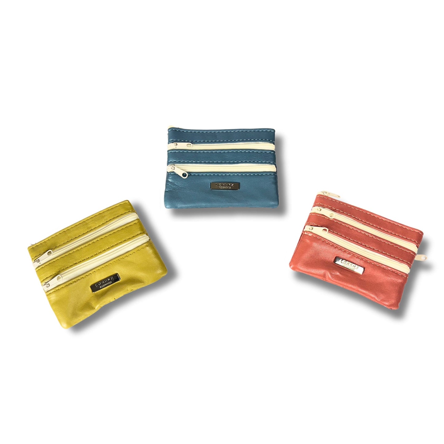 Leather Coin Purse with Multi-Zip pockets and keyring