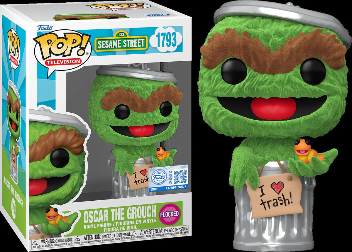 Pop Television Sesame Street 3.75 Inch Action Figure - Oscar The Grouch Flocked #1793