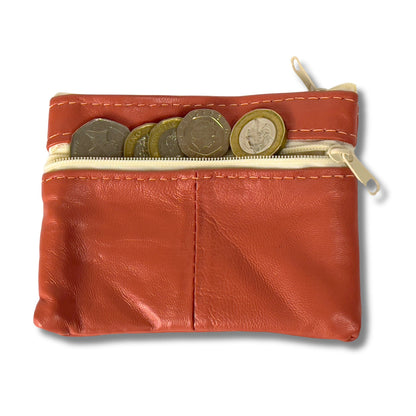 Leather Coin Purse with Multi-Zip pockets and keyring