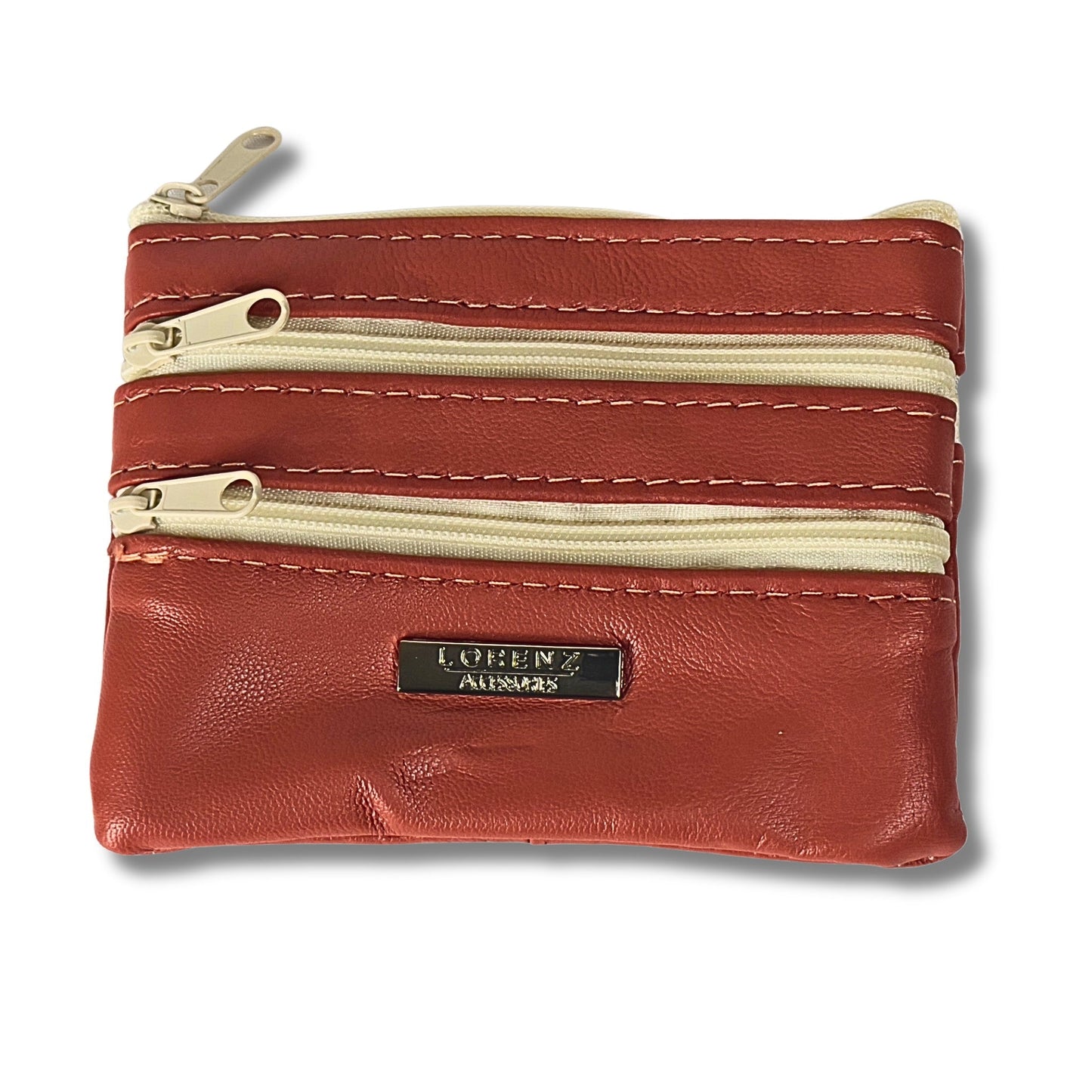 Leather Coin Purse with Multi-Zip pockets and keyring