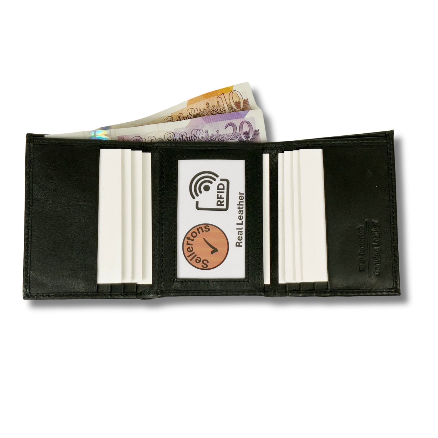 Black Nappa Leather Unisex Trifold Wallet with RFID Blocking