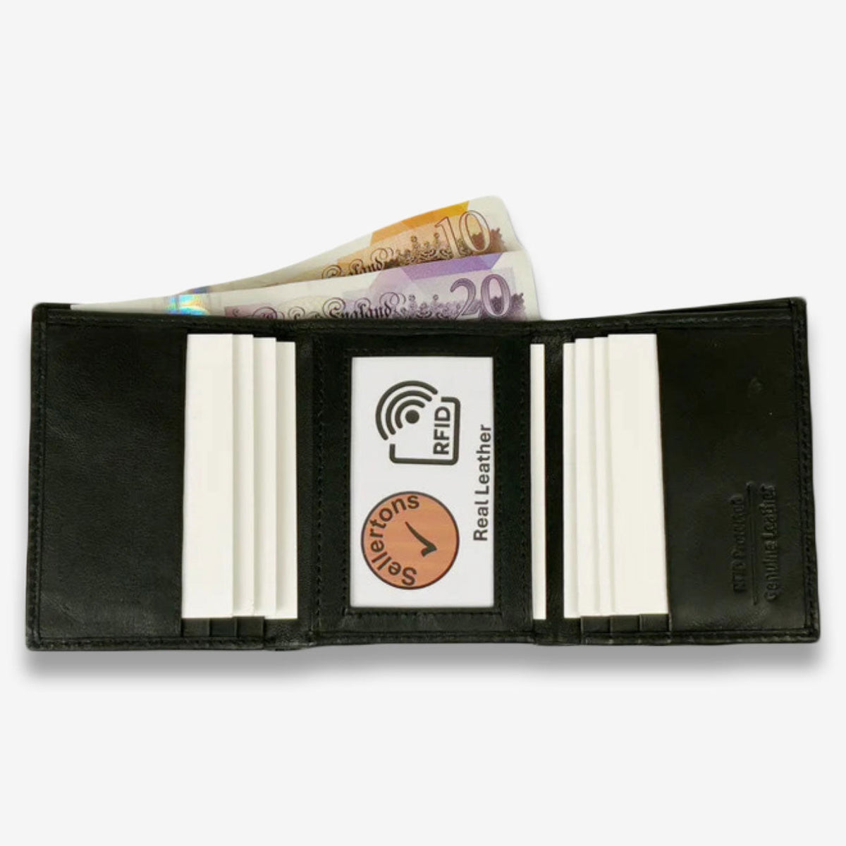Black Nappa Leather Unisex Trifold Wallet with RFID Blocking