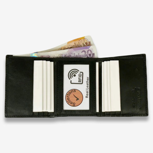 Black Nappa Leather Unisex Trifold Wallet with RFID Blocking