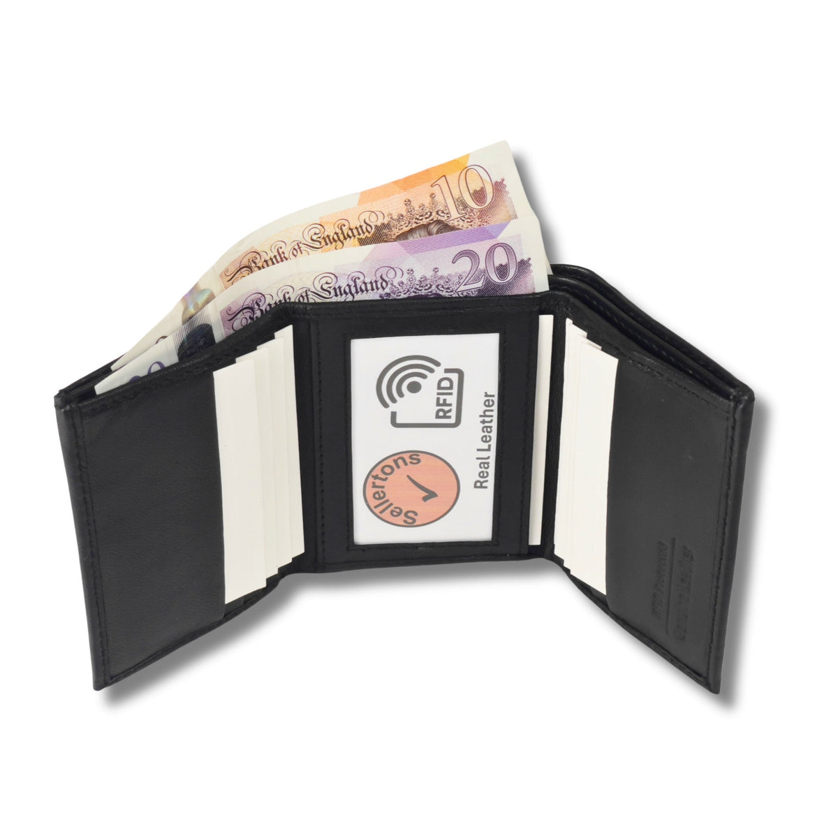 Black Nappa Leather Unisex Trifold Wallet with RFID Blocking