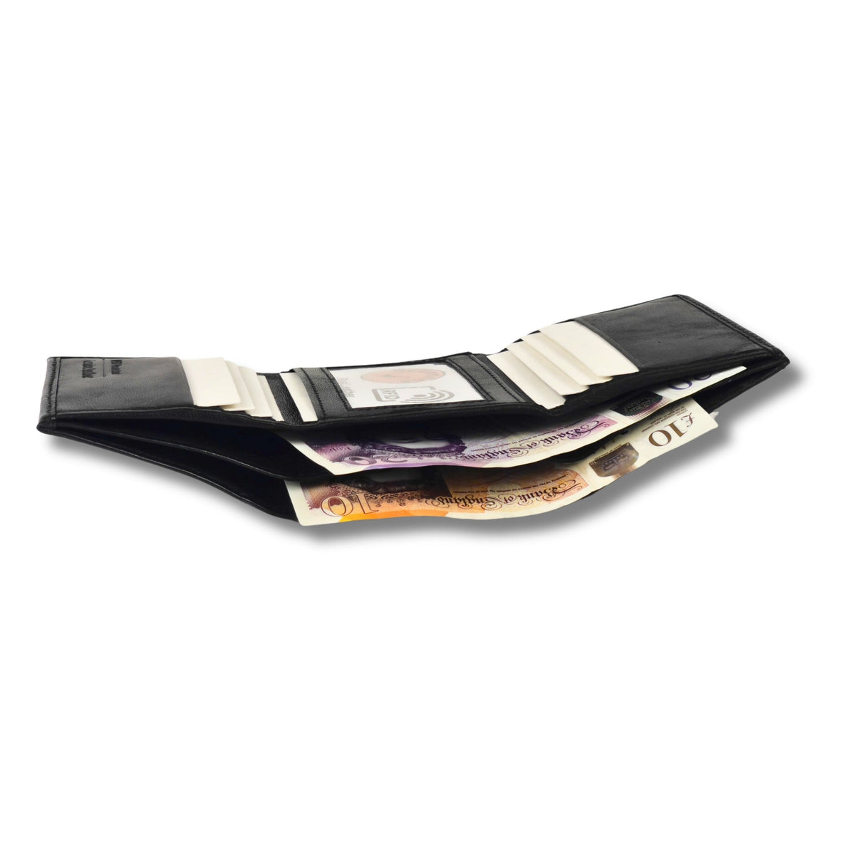 Black Nappa Leather Unisex Trifold Wallet with RFID Blocking