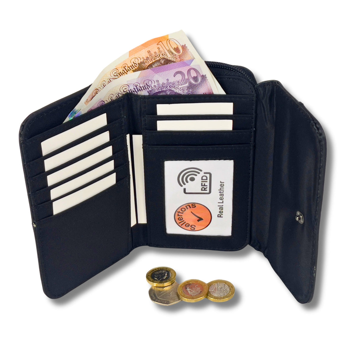Women's RFID Soft Leather trifold Wallet/Purse with zip coin pocket