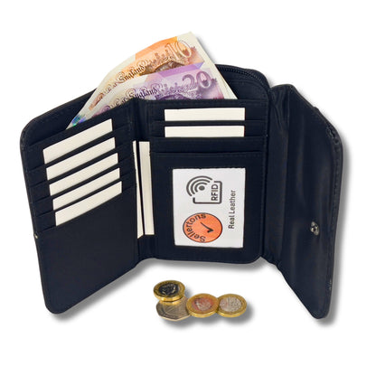 Women's RFID Soft Leather trifold Wallet/Purse with zip coin pocket