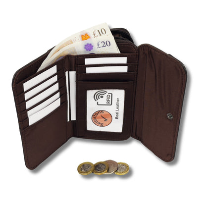 Women's RFID Soft Leather trifold Wallet/Purse with zip coin pocket