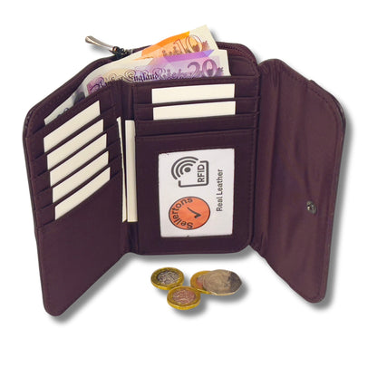 Women's RFID Soft Leather trifold Wallet/Purse with zip coin pocket