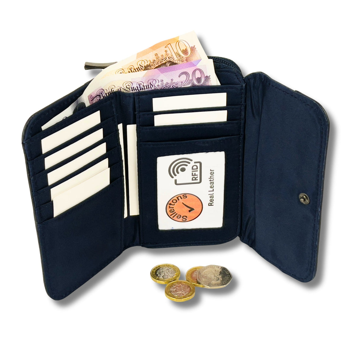 Women's RFID Soft Leather trifold Wallet/Purse with zip coin pocket