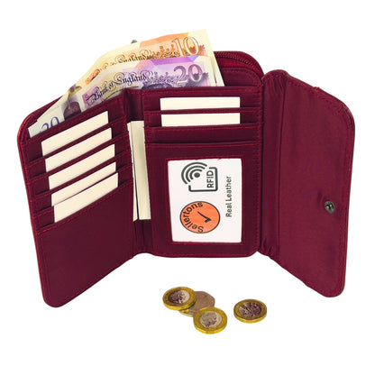 Women's RFID Soft Leather trifold Wallet/Purse with zip coin pocket