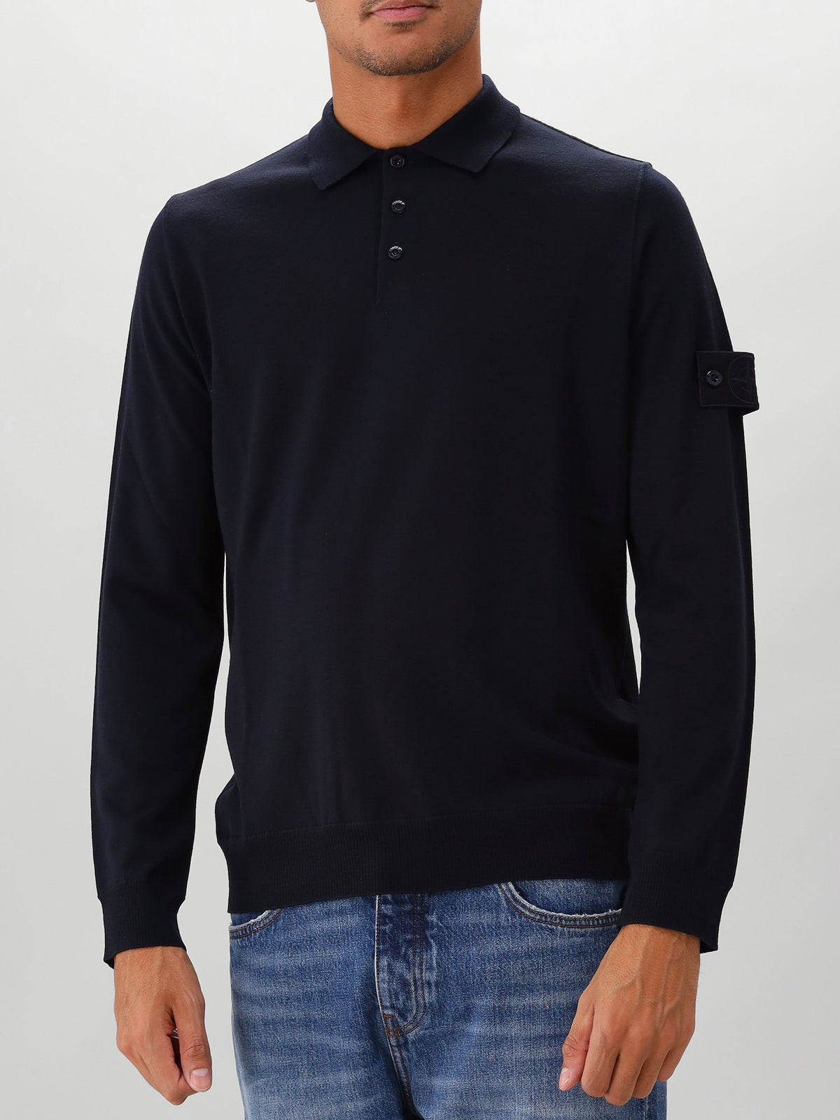 Stone Island Gebreide Longsleeve Polo Blauw