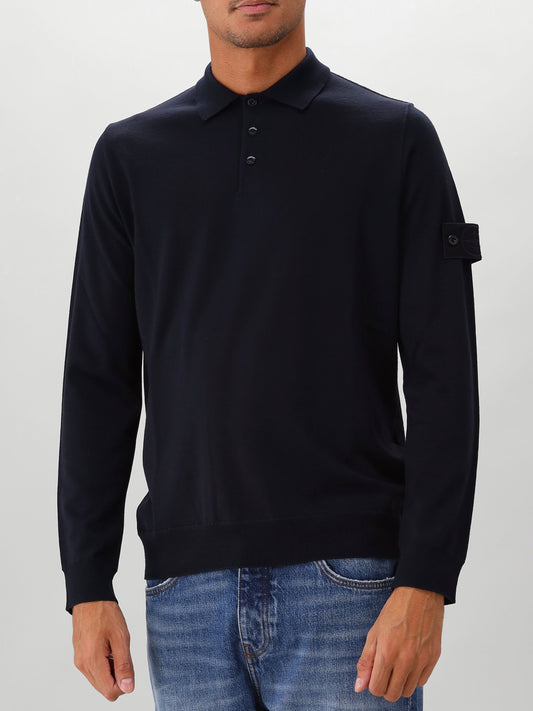 Stone Island Gebreide Longsleeve Polo Blauw