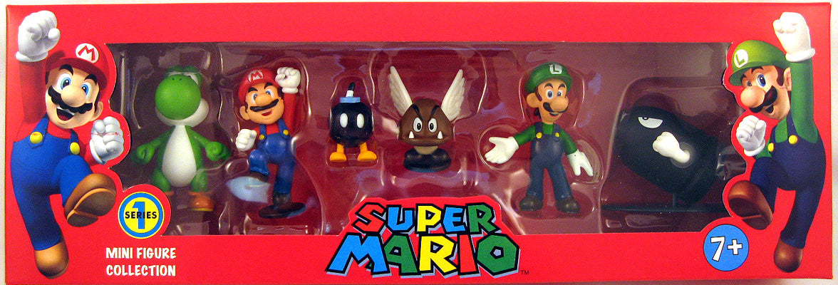 Super Mario 2 Inch Action Figure Mini Figure Collection Series 1 - 6 Figure Box Set (Yosh, Mario, Luigi, Bullet Bill, Paragoomba & Bob-Omb)